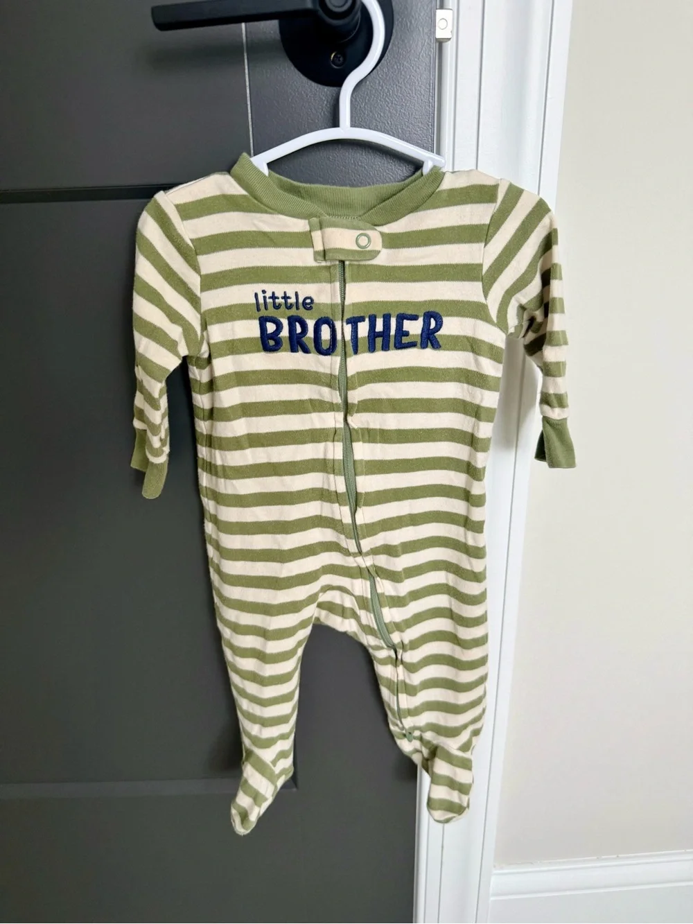 Carter's Baby Boy Green and Cream Striped 'Little Brother' One-Piece